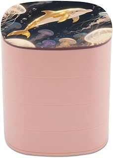 Golden Dolphin 4-Layers 360°Rotating Jewelry Box | Travel Jewelry Case with Mirror,jewelry Organizer for Rings,Earrings,Pendants,Watches,Necklaces,Lipsticks Organizer