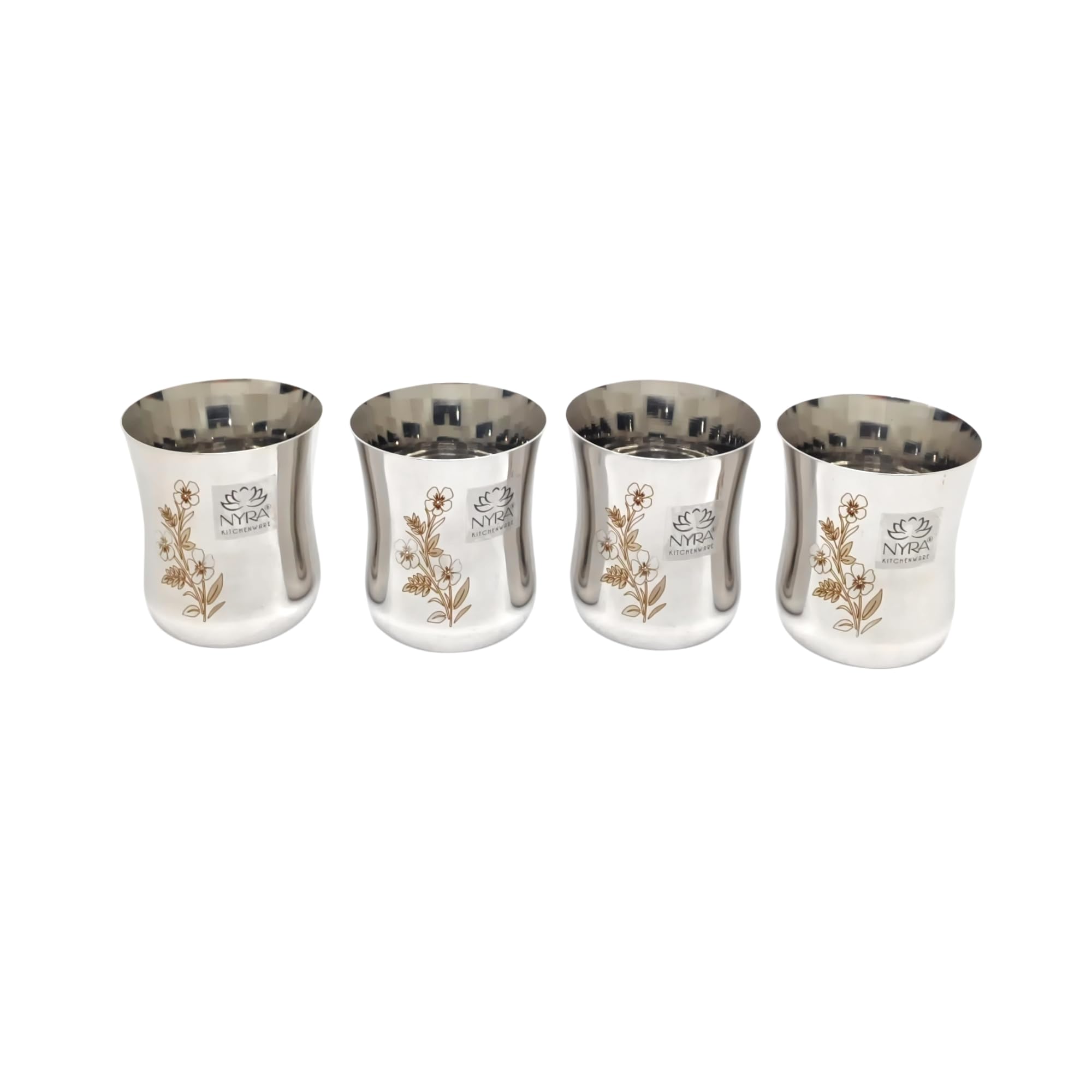 NYRA® Stainless Steel Laser-Printed Goblet Glass - 320ml Capacity, 100g Lightweight Drinkware for Refreshing Beverages, Cocktails (4) 1