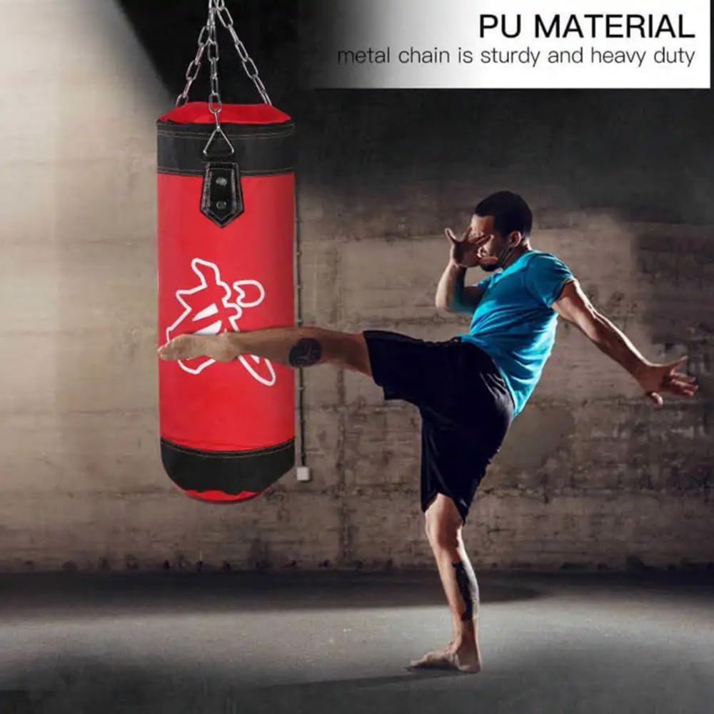HEYOUTH Worek Bokserski Wiszący, Wypełniony Worek Bokserski Wytrzymały 15 w 1, Materiał PU z Grubszym Łańcuszkiem Obracalny o 360°, Nadaje Się Do Boksu Muay Thai