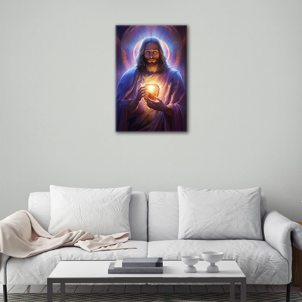 Jesus and His Heart Canvas Wall Art for Living Room Jesus Love Home Decor Savior of Mankind HD Printed Posters Artwork for Bedroom Office Wall Art Painting Pictures Ready to Hang (16''Wx 24''H) - Image 4