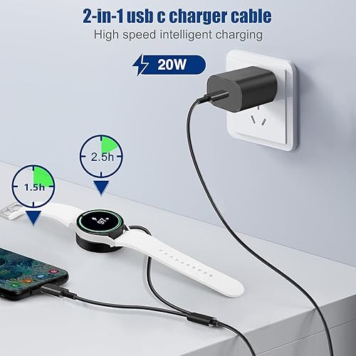 Miniatura 2 de Cargador 2 en 1 para Samsung Galaxy Watch 6, cable de carga para Samsung Galaxy Watch 6 Classic, Watch 5, 5 Pro, 4,4 Classic, 3, Active 2, 1, con