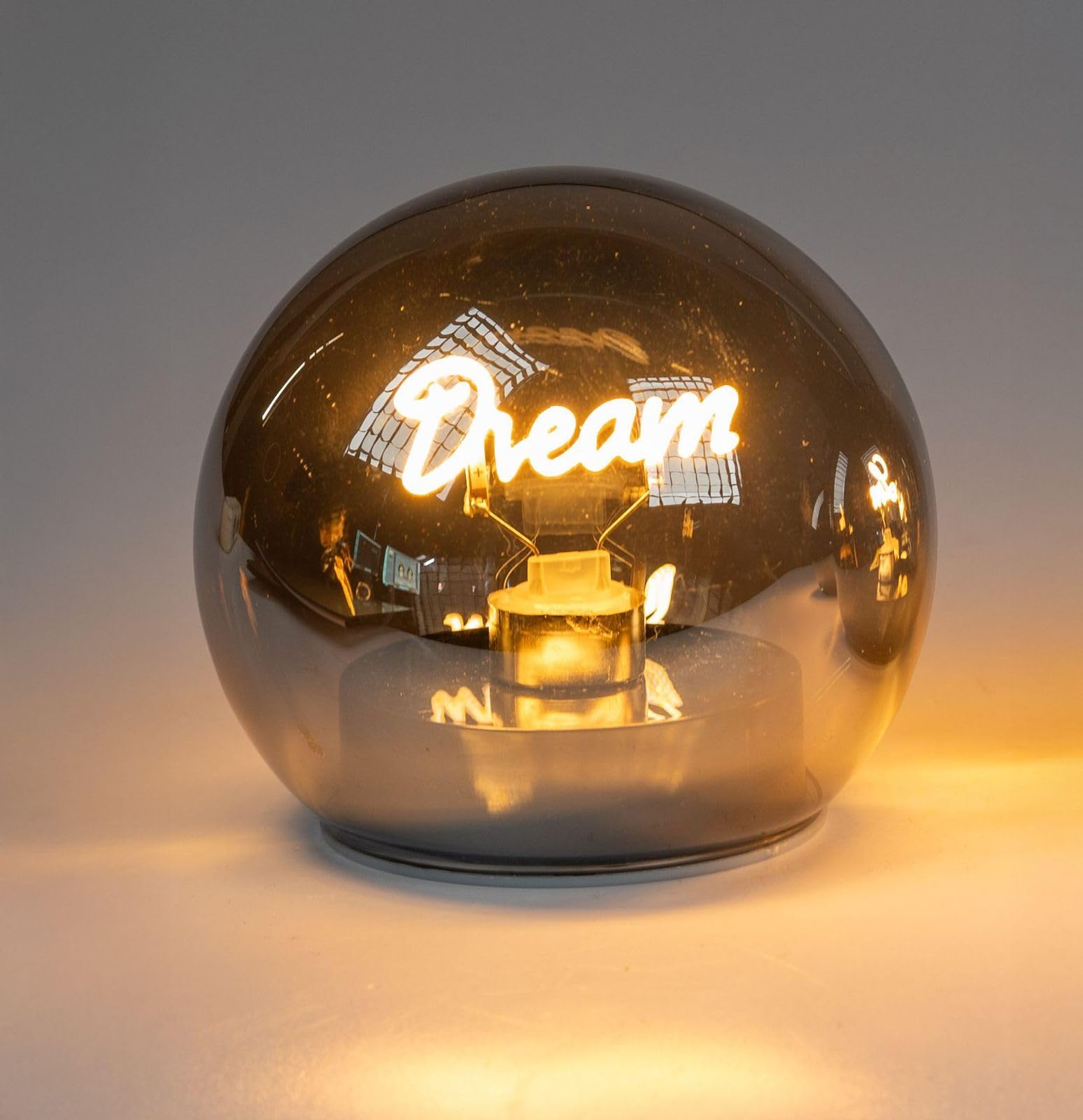 formano Set di 3 palline decorative a LED con scritta Dream + Love + Home 12 cm – Luce d'atmosfera bianca calda, funzionamento a batteria, argento specchio di giorno, per tavolo, davanzale e scaffale