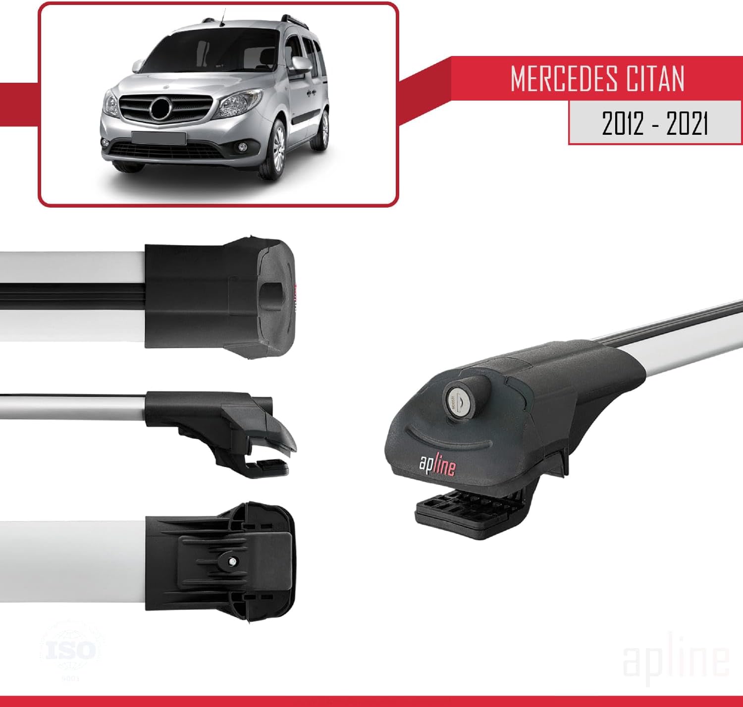accessorypart Compatible with Peugeot Partner 3 2019-2022 ACE-1 Car Roof Rack Cross Bar Black Aluminium 4 Bars