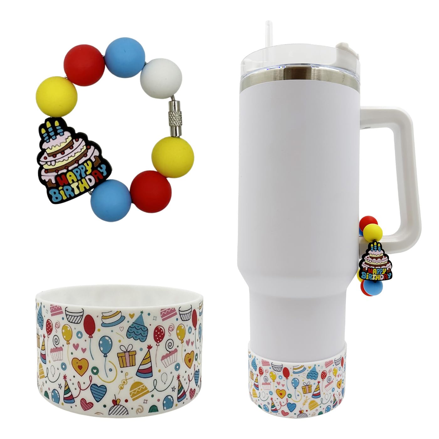 WAFOIRO Birthday Silicone Boot Tumbler Handle Charms Cute Tumbler Cover Happy Birthday Cup Accessories for 30oz&40oz Tumblers