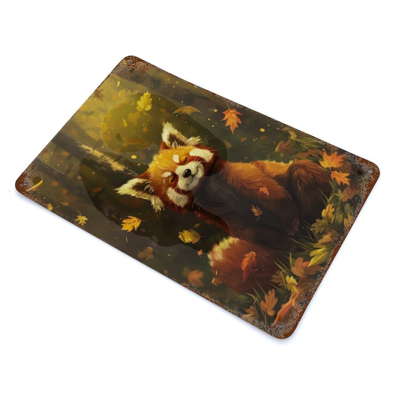 Contented Red Panda Rusty Metal Tin Sign 11.8"x7.9", Shabby Chic Decor for Garage, Bar And Workshop Decor