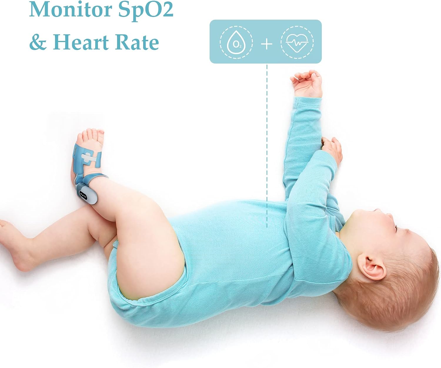 Baby wearing Wellue BabyO2 S2 sensor on foot