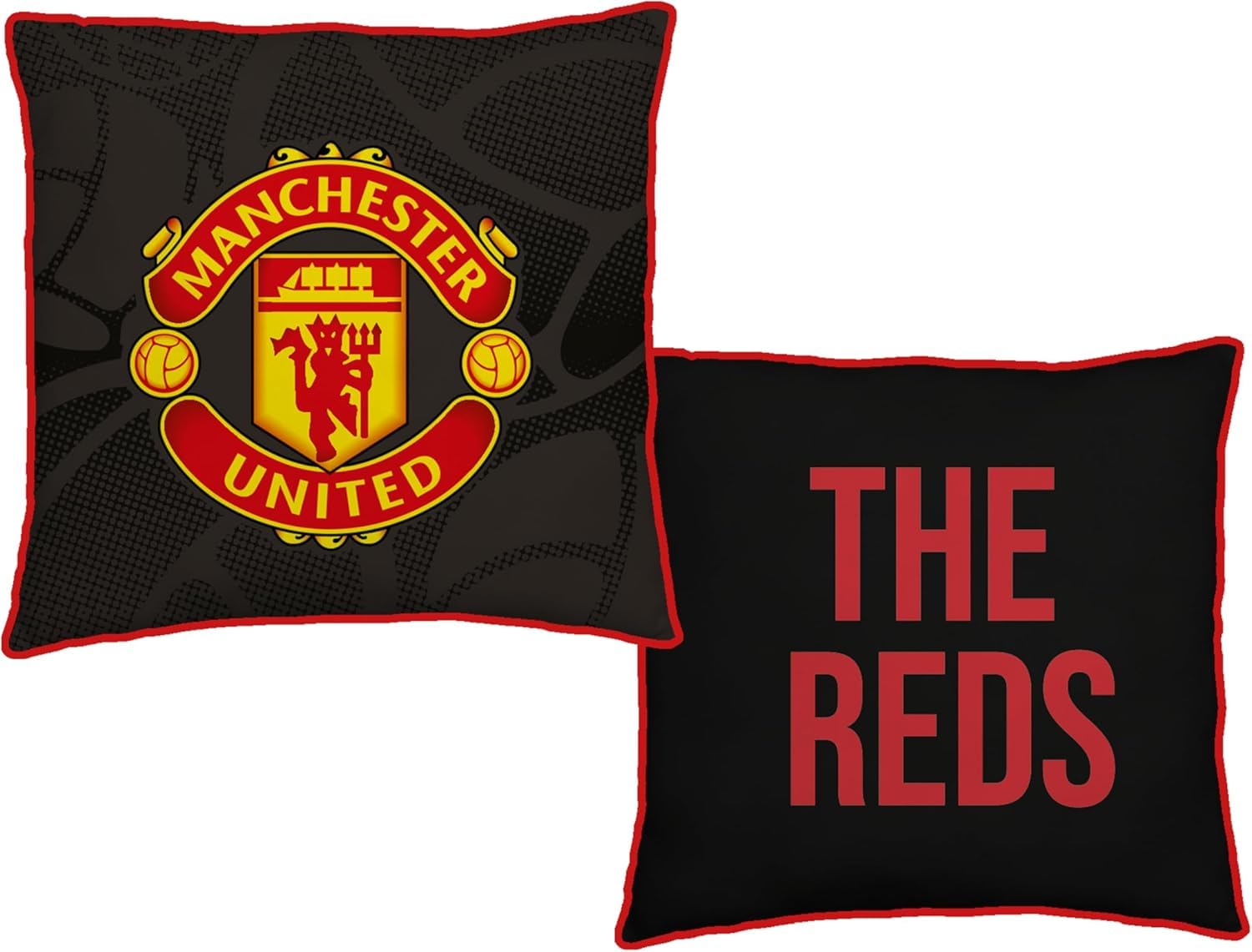 Character World Manchester United FC Official Red Cushion, Super Soft Reversible 2 Sided, Soccer Club Design, Perfect for Any Bedroom, Sofa or on The Bed 16 x 16 Inches
