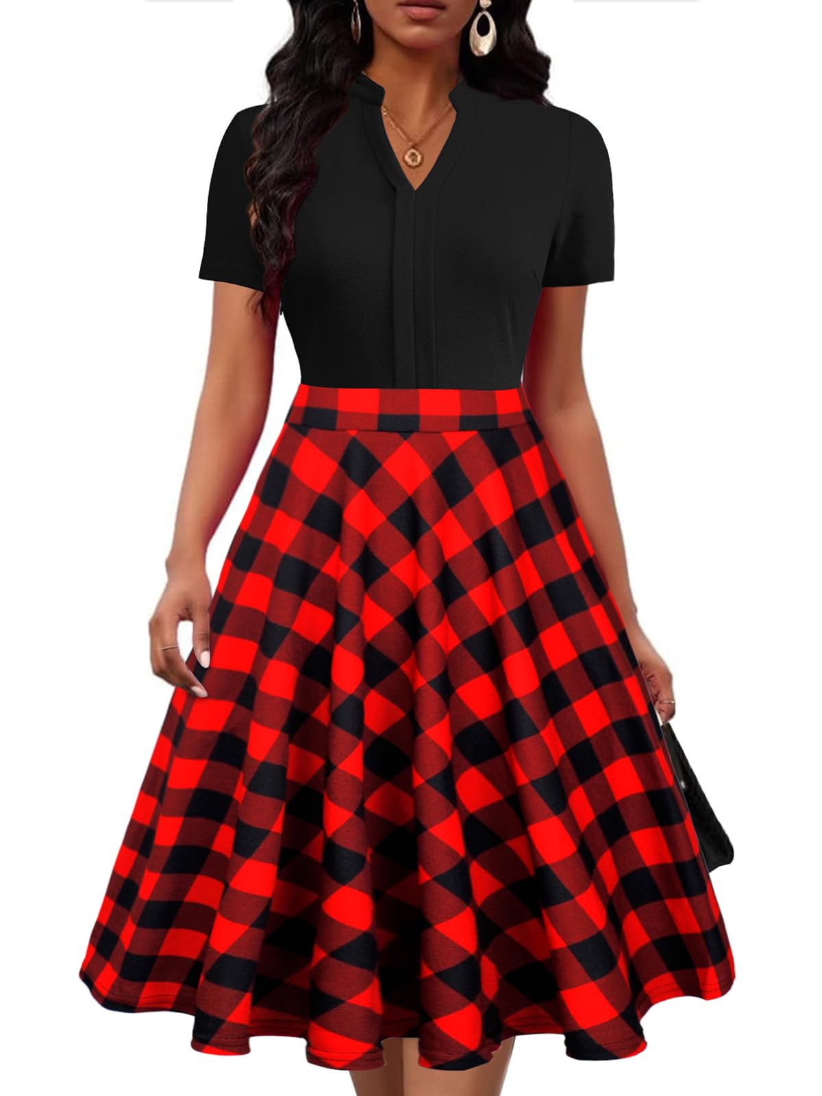 Mokayee Womens Summer Short Sleeve V Neck Fit and Flare Semi Formal Work Wedding Guest Dresses with Pockets