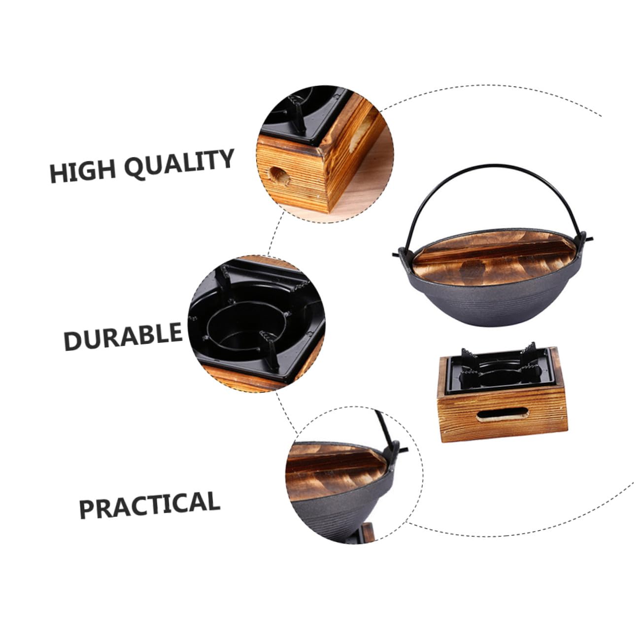 UPKOCH Olla Diseño Resistente de Hierro y Madera Estilo Japonés de Hierro Fundido para Cocinar Fideos Instantáneos con Material Seguro Adecuado para Cocina en Casa