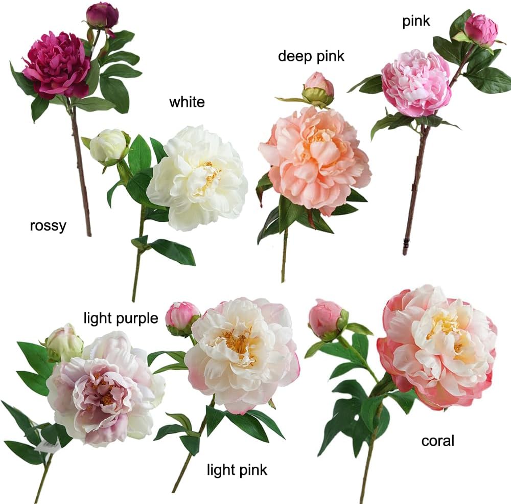 Artificial Peony 4PCS Vintage Silk Flowers Fake Peonies with Stems for Wedding Decoration Bridal Bouquet Arrangement (Rossy)