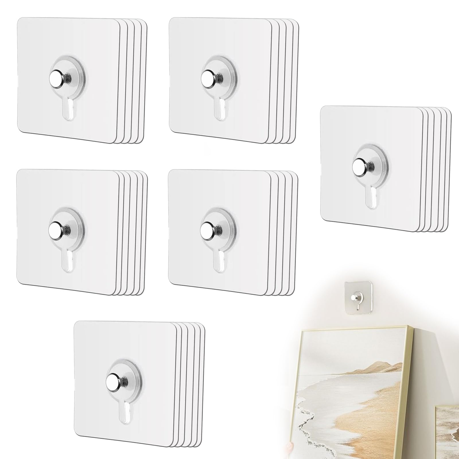 Set van 12 zelfklevende haken, onzichtbaar, wandophanging zonder boren, wit, onzichtbare zelfklevende houders, zonder boren, voor wandplaten, schilderijen, decoratieve kunst