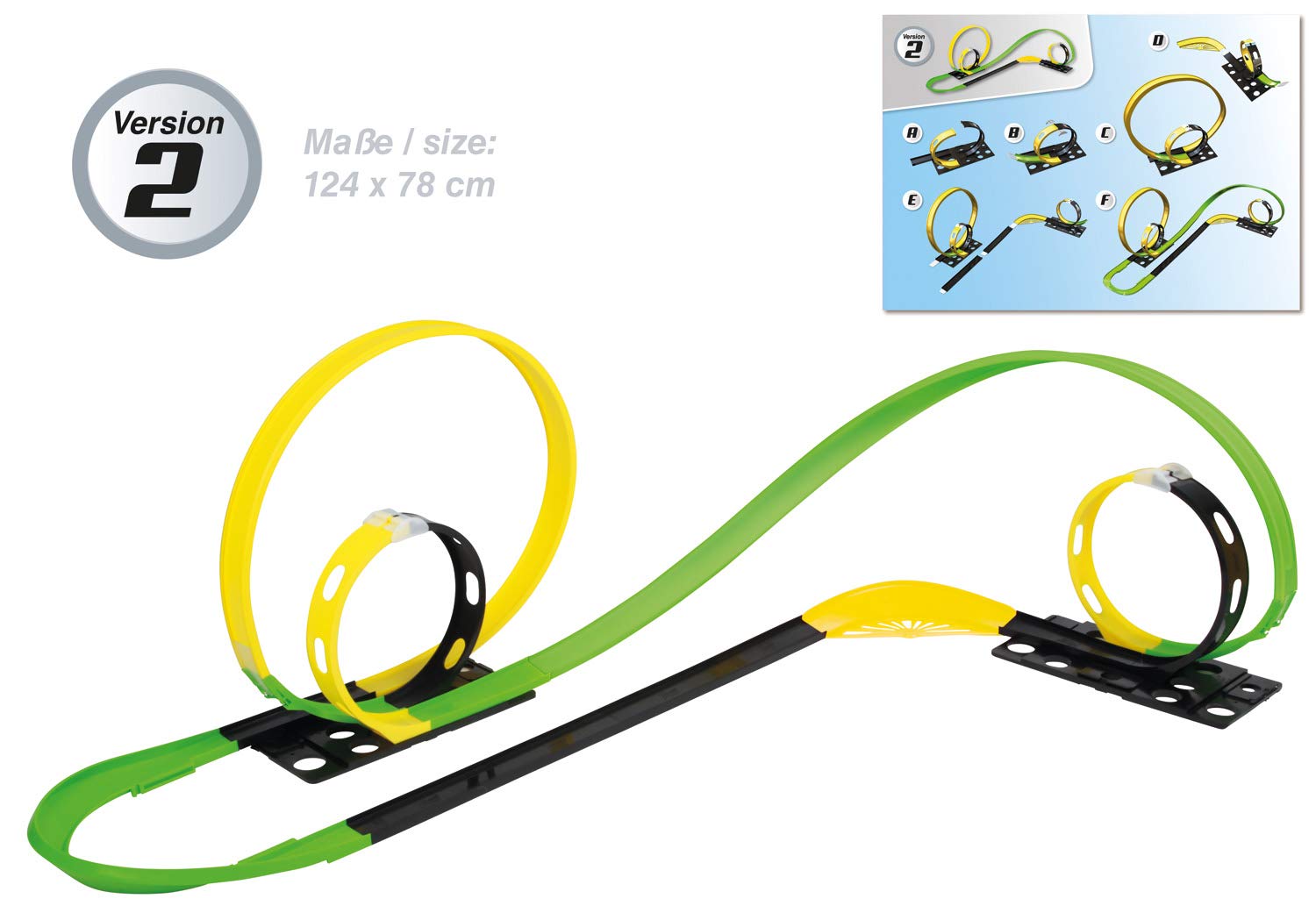 Darda - 50255 Rennbahn Set Mission 4 Loops, Autorennbahn Autos, Rennstrecke ca. 6,90 Meter, Bahn mit 4 Loopings, 1 Steilkurve und 1 Rennwagen, Rennauto Spielset für Kinder ab 5 Jahre