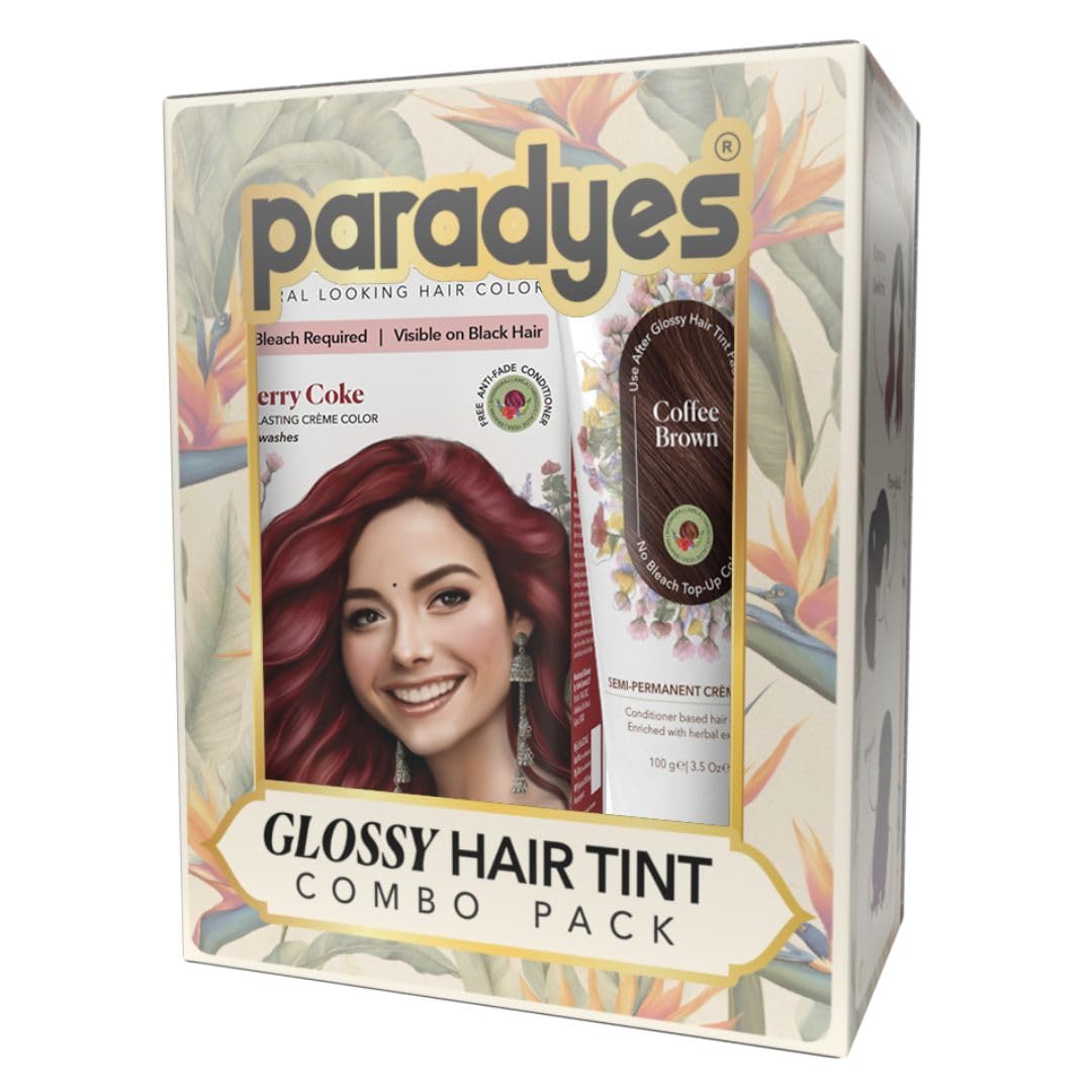 paradyes Cherry Coffee Combo, No Bleach Ammonia-Free Formula for Natural Black Hair, Includes Coffee Brown Semi-Permanent Top-Up Color, Enriched with Herbal Extracts,1 Count