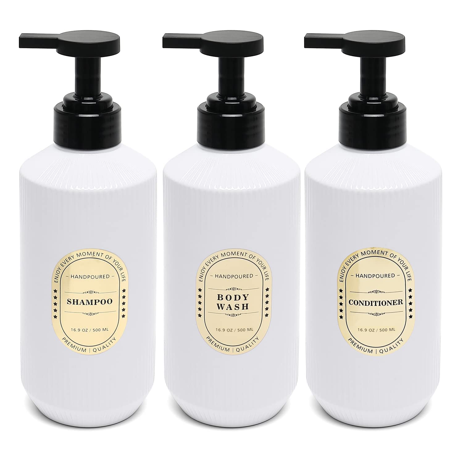 XQNCBY Reusable Shampoo and Conditioner Bottle Pump, Pressure Pump Bottle, Hand sanitizer, Plastic Bottle, Empty Bottle, Kitchen and Bathroom Shower soap Dispenser, 16 oz/(500 ml) 3 Packs White