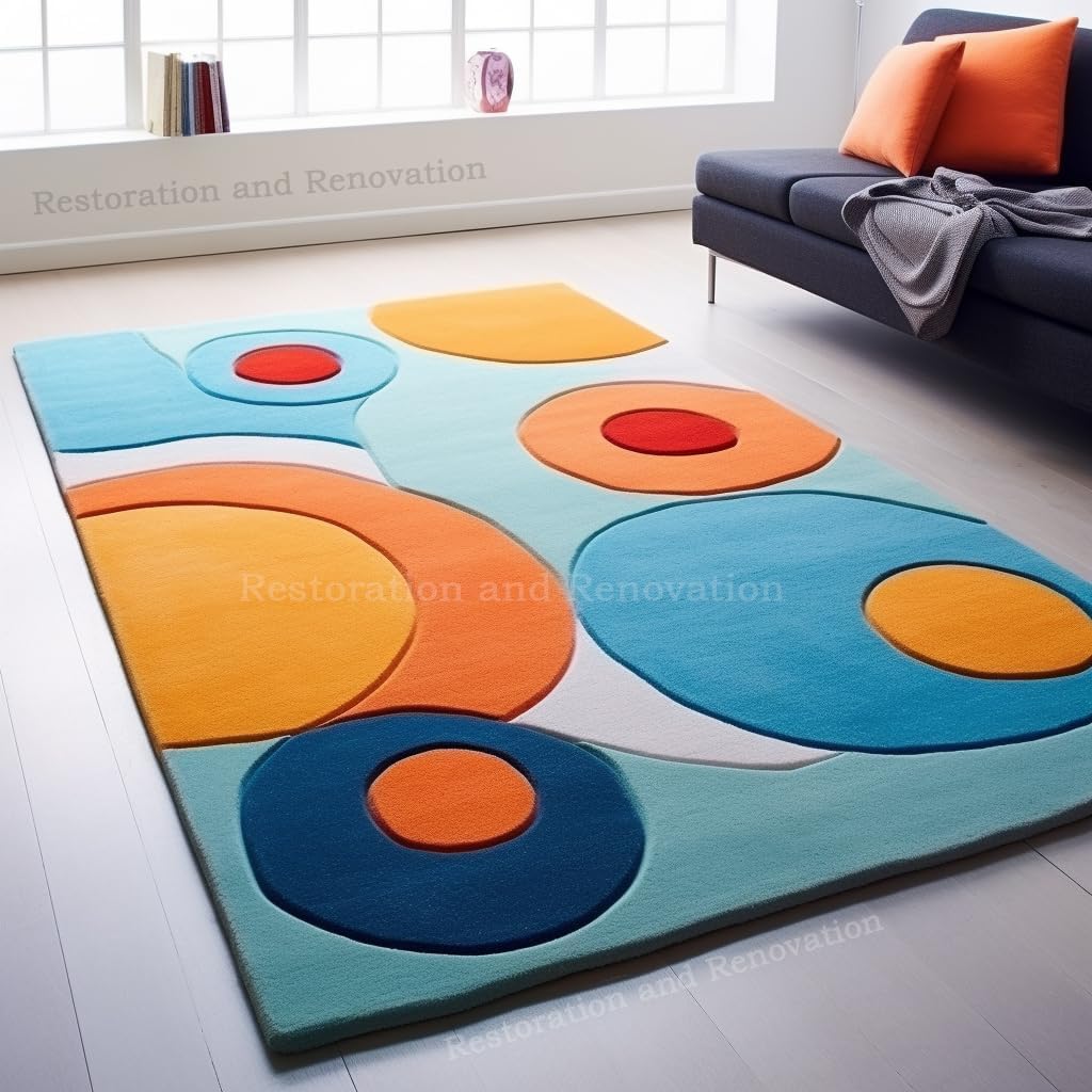 Restoration and Renovation Modern Bubbles Saturated Wool Area Rug - Hand-Tufted Colorful Abstract Design Carpet - Vibrant, Thick & Soft Indoor Rugs