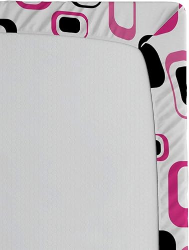 Miniatura 4 de Ambesonne Geometric Fitted Sheet, Sixties Ornamental Old Fashioned Shapes in Vintage Design Elements Image, Bed Cover with All-Round Elastic Deep