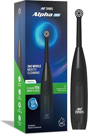 Ant Esports Alpha 360 Oscillation Electric Toothbrush with 2 Brush Heads, Sonic Toothbrushes 28,000 VPM, IPX7, Ergonomic Designs, last long for…