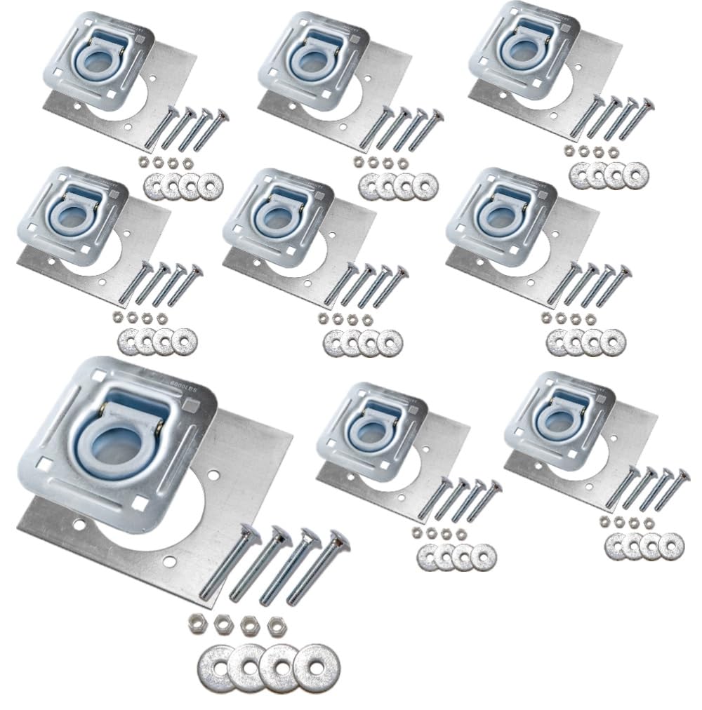 Farm Tough Tools D-Ring Recessed 6,000 lb. Tie Down and Backing Plate w/2-1/2 Hardware 9-Pack