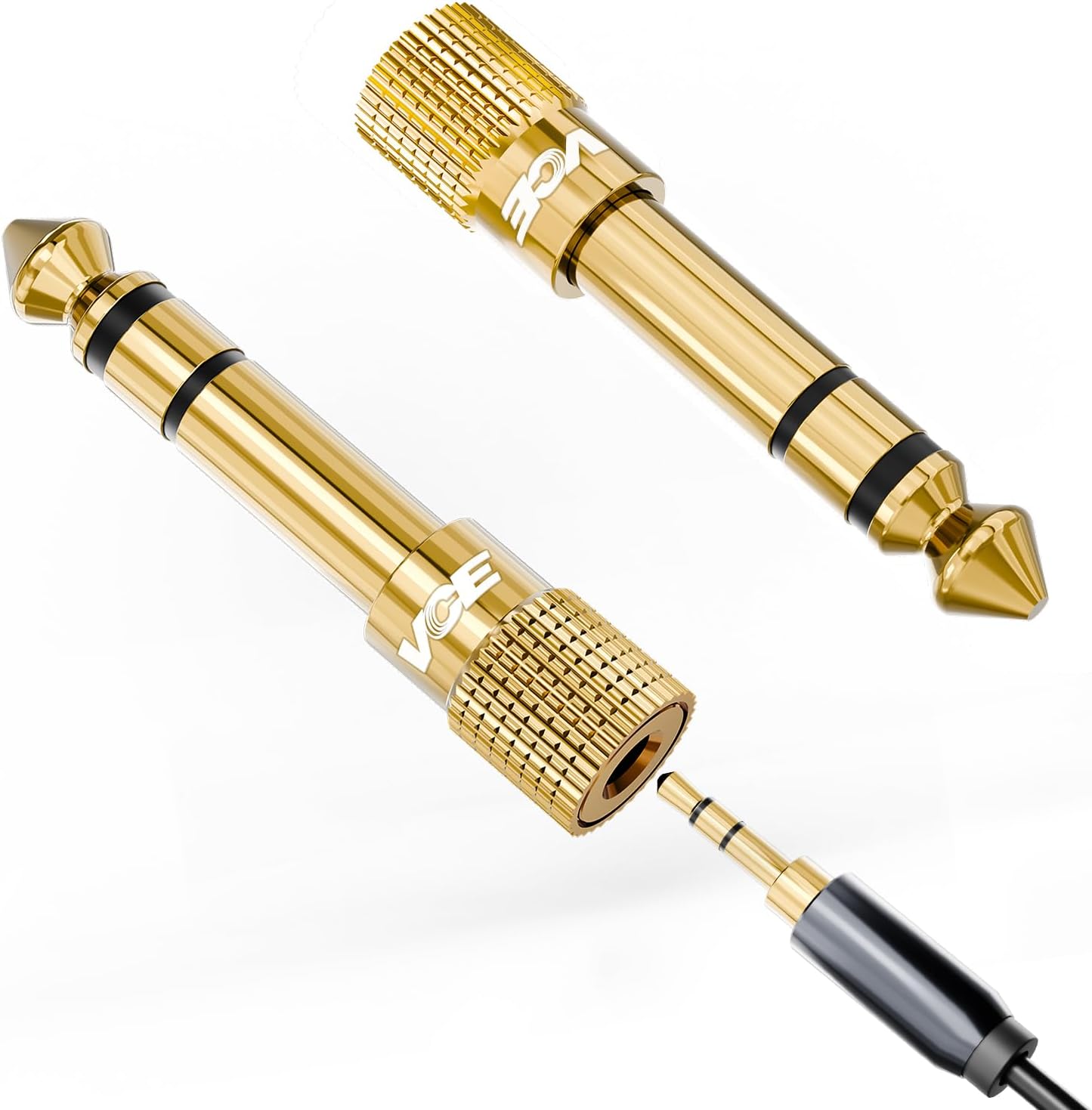 VCE 6.35mm Male to 3.5mm Female 1/4 inch to 1/8 inch 24K Stereo Audio Jack Adapter for Aux Cable, Guitar Amplifier, Headphone, 2 Pack