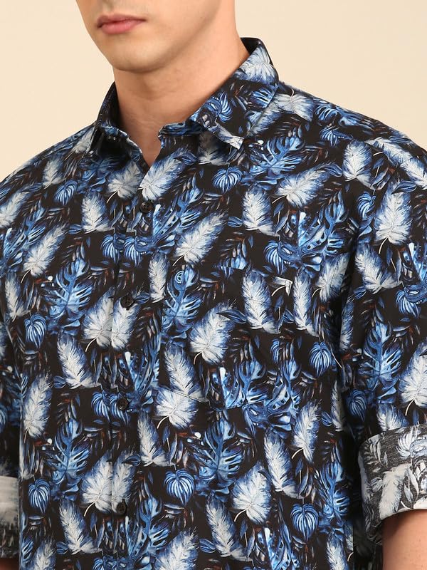 Image of Cavallo by Linen Club Men's Blended Linen Red Printed Contemporary Fit Full Sleeve Casual Shirt