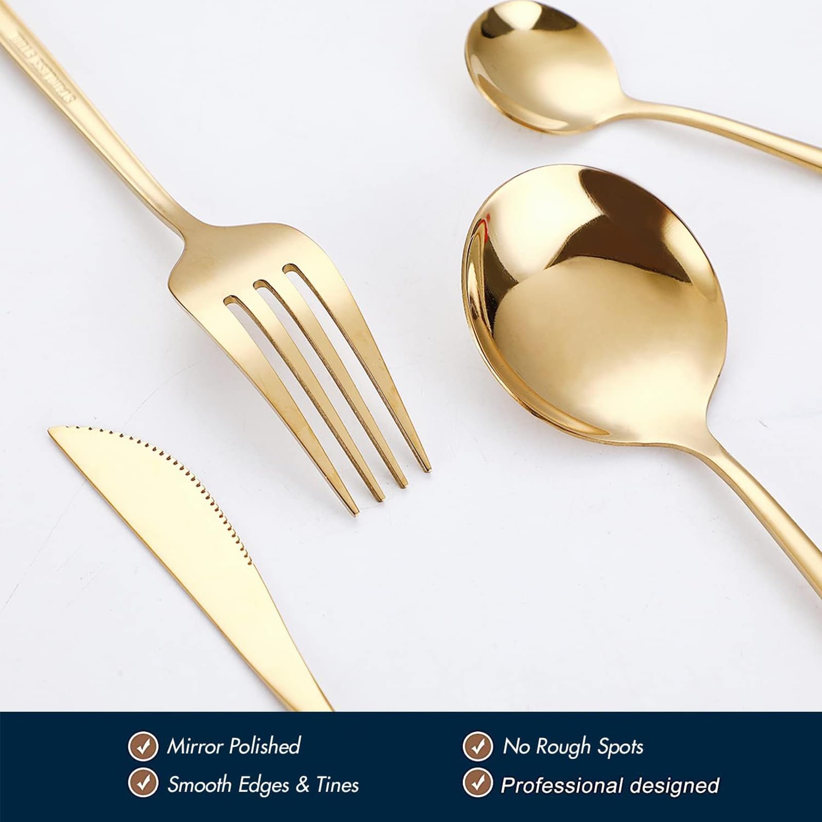 Wivico Set Posate Oro 6 Persone, 30 Pezzi Acciaio Inox, Forchette Cucchiai e Coltelli, Colorate, Lavabile in Lavastoviglie