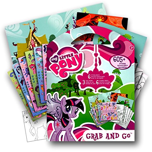 My Little Pony 605 Stickers Activity Coloring Book with Bonus Sticker ~ Twilight Sparkle, Rainbow Dash, Fluttershy, Pinkie Pie, Applejack, Rarity, Spike the Dragon, Princess Celestia & Princess Luna