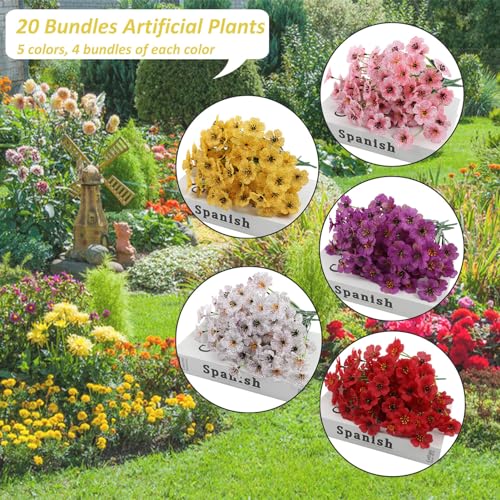 20 Bundles Artificial Flowers for Outdoors UV Resistant No Fade Fake Plastic Flowers Decoration Faux Plastic Greenery Garden Indoor Home Yard Kitchen Office Wedding Porch Window Bo image 7