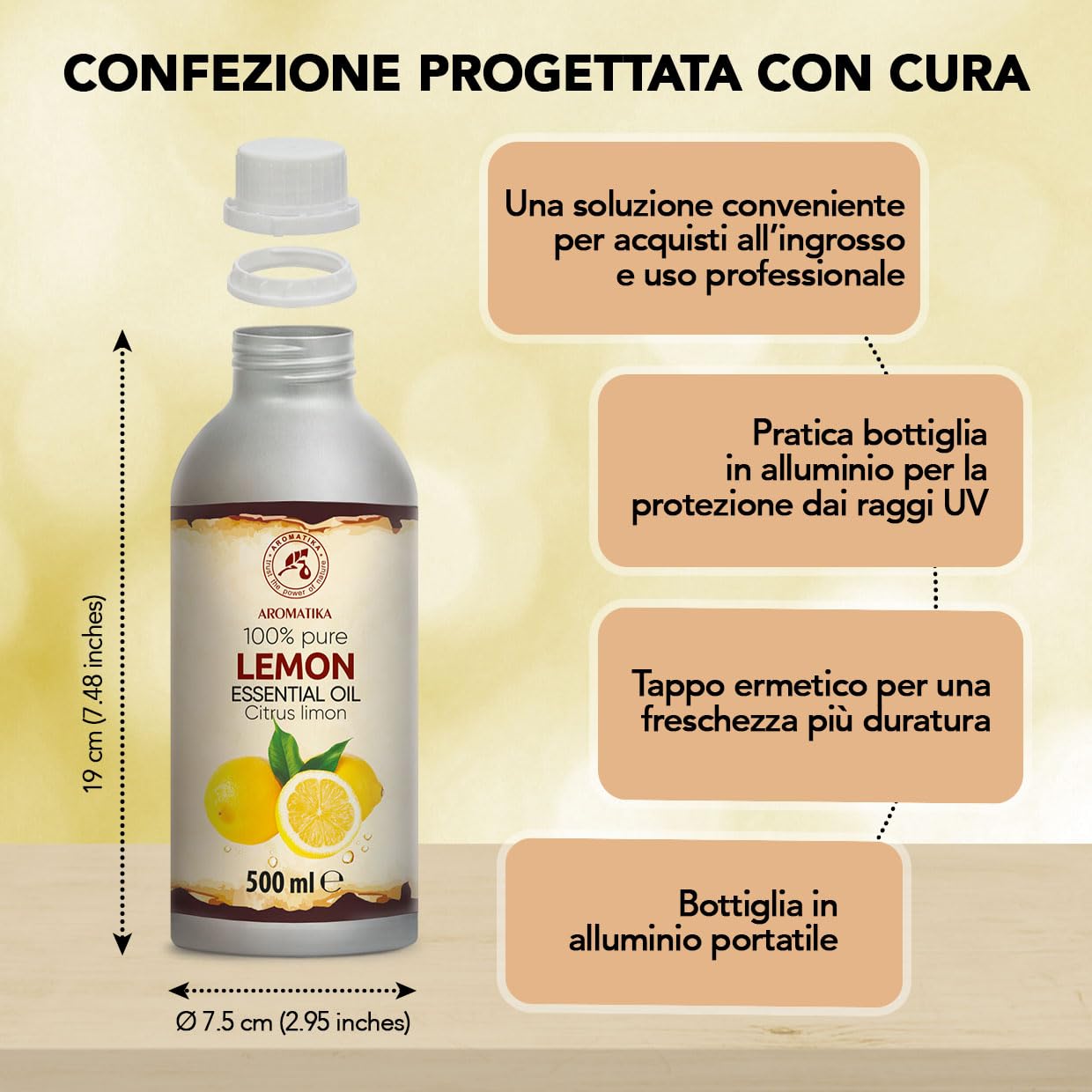 Olio essenziale di Limone 500 ml - Citrus Limon - Naturale e Puro - Olio essenziali per Diffusori - Profumi per la Casa - Saponi e Candele - Sauna - Aroma di Agrumi - Aromaterapia