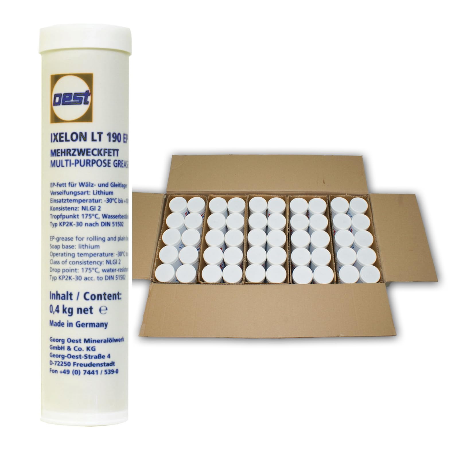 50 x Oest Langzeitfett Schmierfett Fettkartusche IXELON LT 190 EP je Fettkartusche 0,4 kg