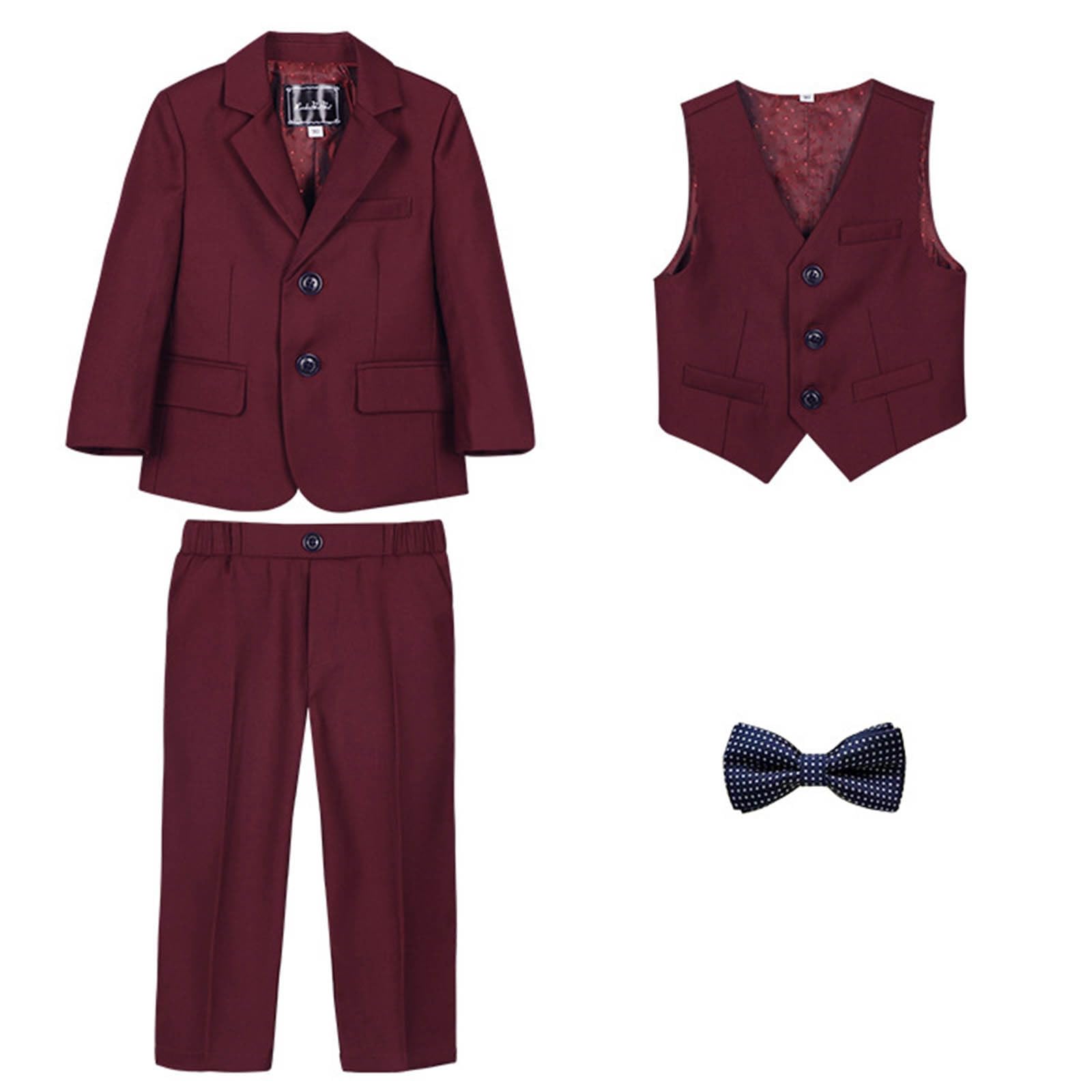 Completo Elegante Bambino Ragazzo 2-11 Anni 4 Pezzi con Blazer, Gilet,Papillon e Pantaloni Smoking Cerimonia Eleganti Prima Comunione Bambino Slim Fit Formale per Matrimoni e Occasioni Speciali,