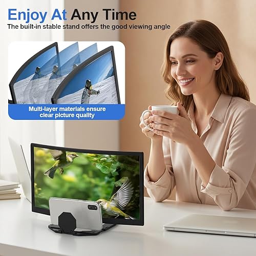 Miniatura 5 de Lupa de pantalla para teléfono celular, lupa de pantalla de teléfono móvil 2025, pantallas de proyector de lupa móvil 3D HD, soporte plegable para