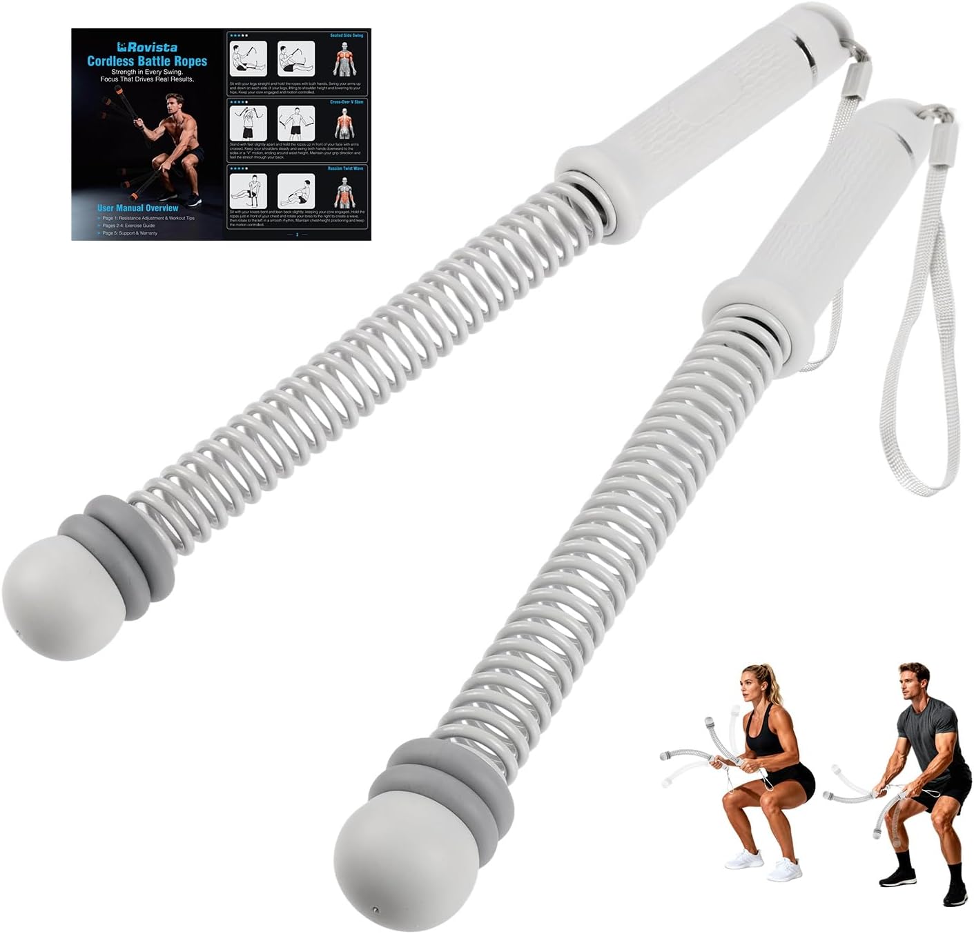 2 PCS Weighted Cordless Battle Ropes – Adjustable Resistance and Portable Ropeless Battle Ropes with Non Slip Handle – Low-Noise Exercise Rope for Instant Effective Workouts Anytime (Gray)