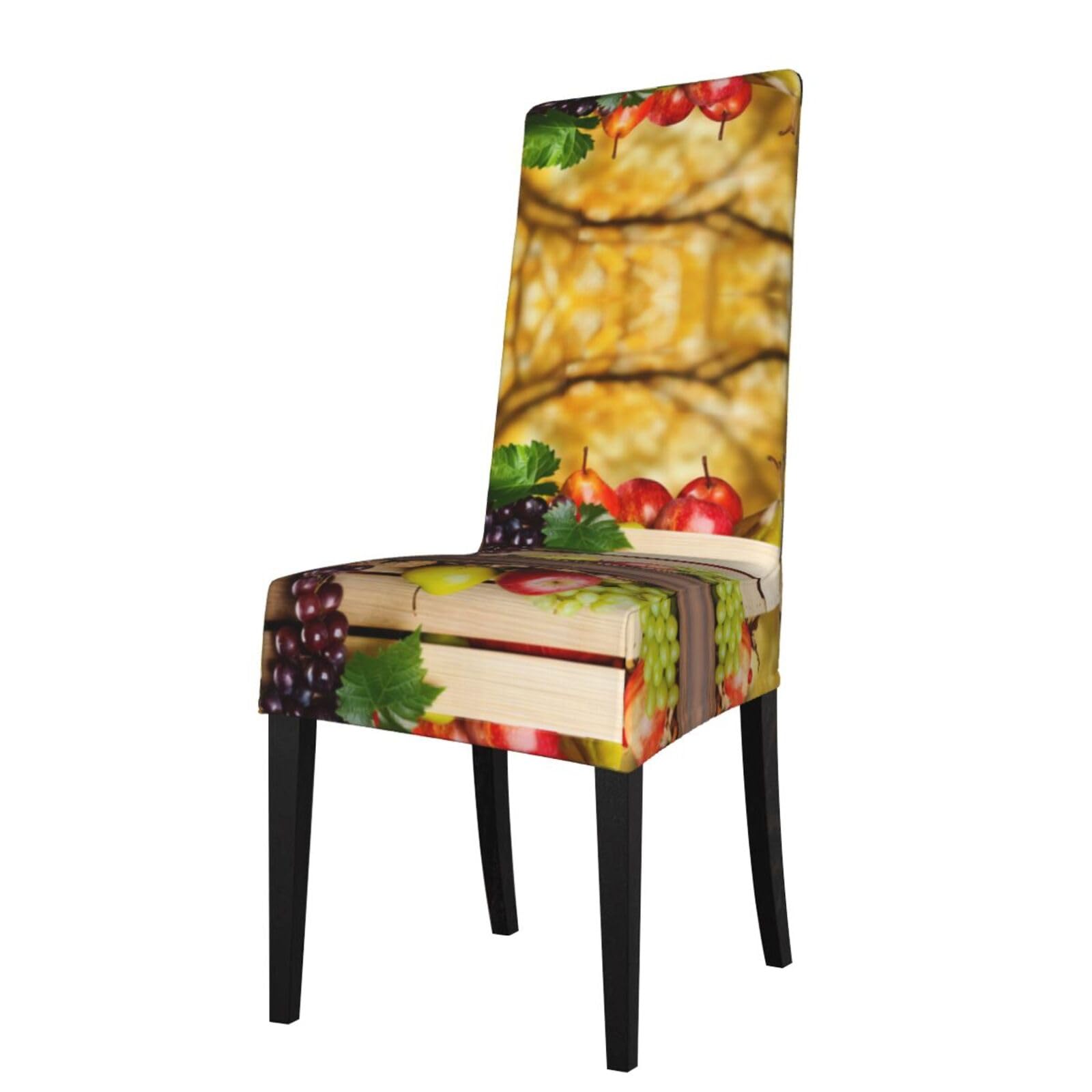 YYHWHJDE Fall Red Leaves And Fruits Prints Dining Chair Throw Covers - Stretchable Slipcovers, Ideal for Renewing Furniture & Protecting from Kids & Pets!