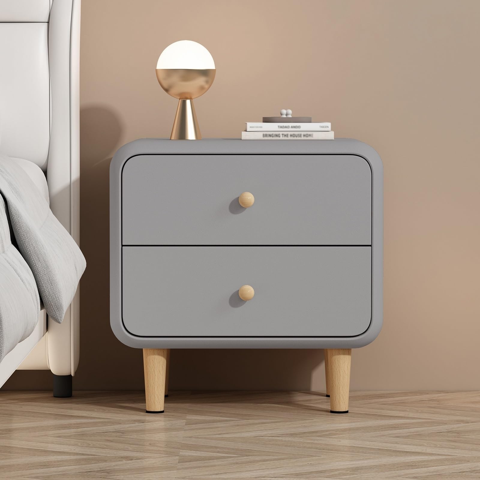 FYIYIEW bedside table, No Installation Required Arc Corner Design To Prevent Bumps(Grey,45cm/17.7in)