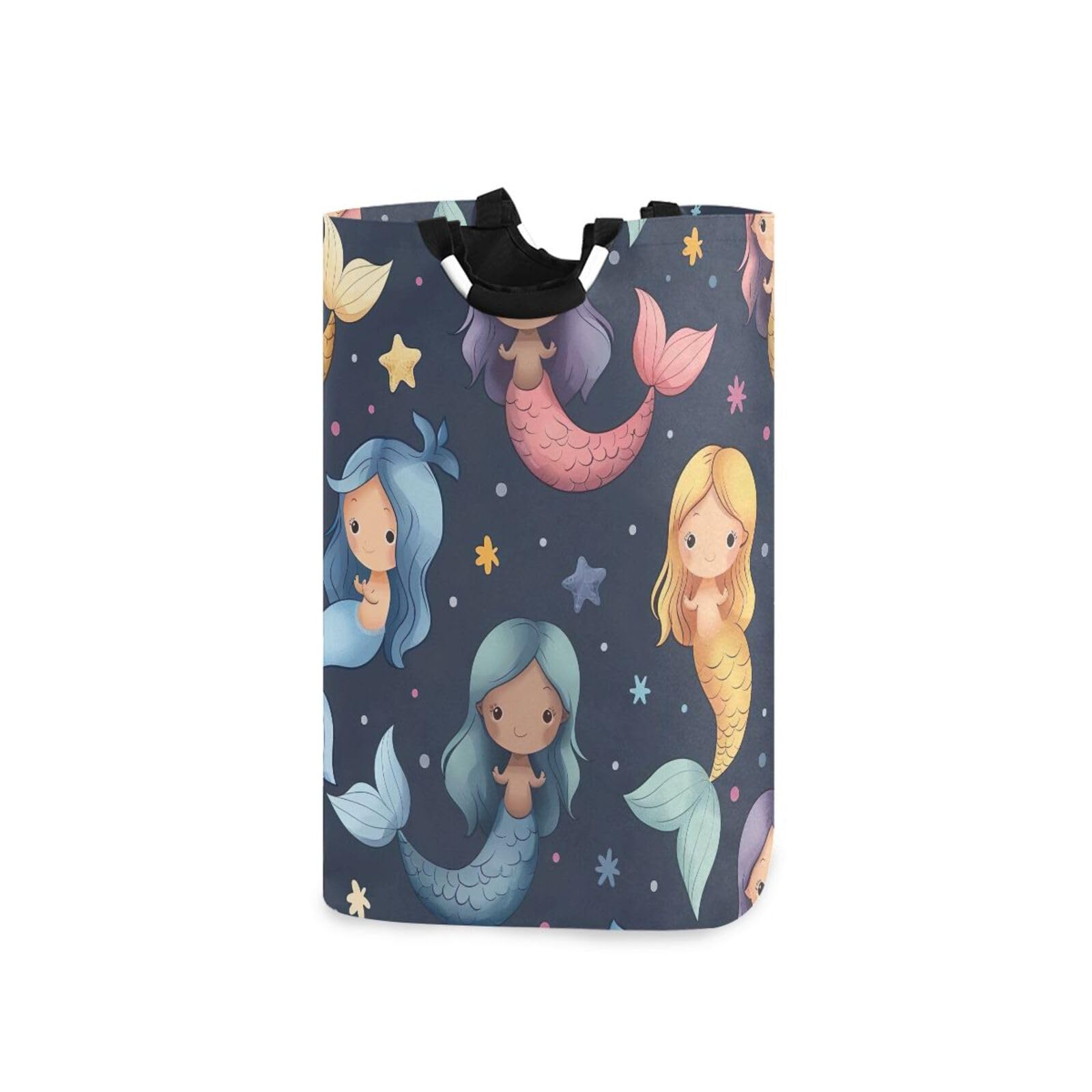 Jihqo Laundry Hamper Basket Cute Mermaids Collapsible Nursery Storage Bin Waterproof Clothing Baskets for Home Bedroom Bathroom Washing Room