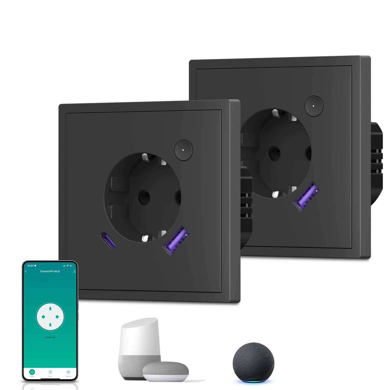 BSEED Enchufe Inteligente con 20W USB y Tipo C,Mate Enchufe Pared Wifi con Medidor Consumo,Control Remoto por APP & Voz,Requiere Cable Neutro,1 Enchufe,Blanco 86mm — view 78