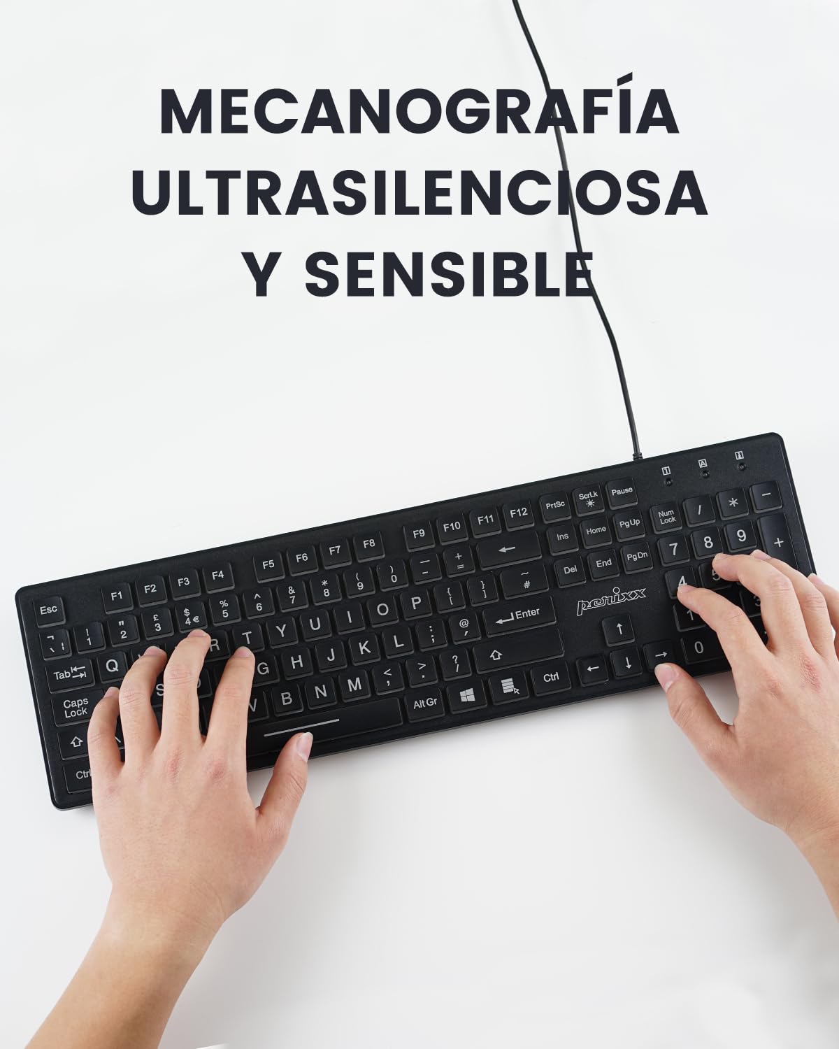 Perixx PERIBOARD-317ES ES un teclado con Cable y retroiluminado LED, Letras impresas en Grande con iluminación Blanca, Teclado Full Size, QWERTY Español