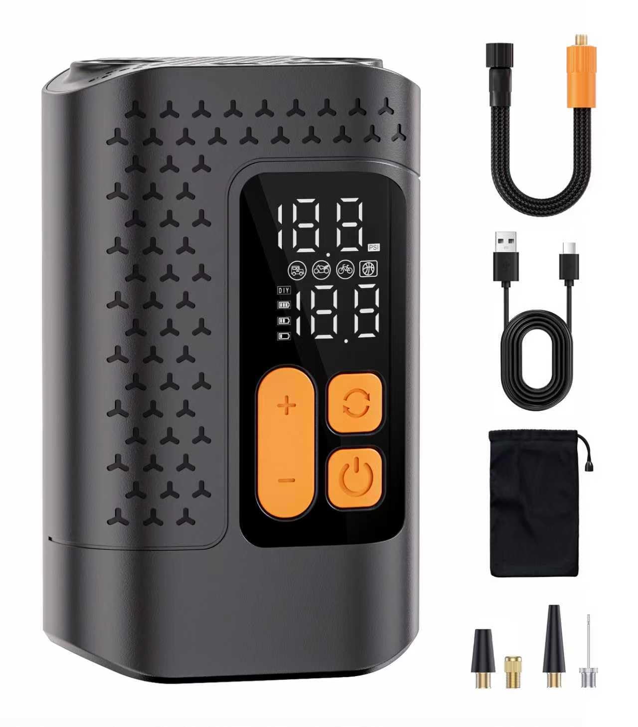 Electric Bike Pump, 160PSI Mini Bike Tire Pump, 4X Fast Bicycle Pump with Digital Pressure Gauge, Bike Air Pump for Mountain Bike, Moto, Car and Balls