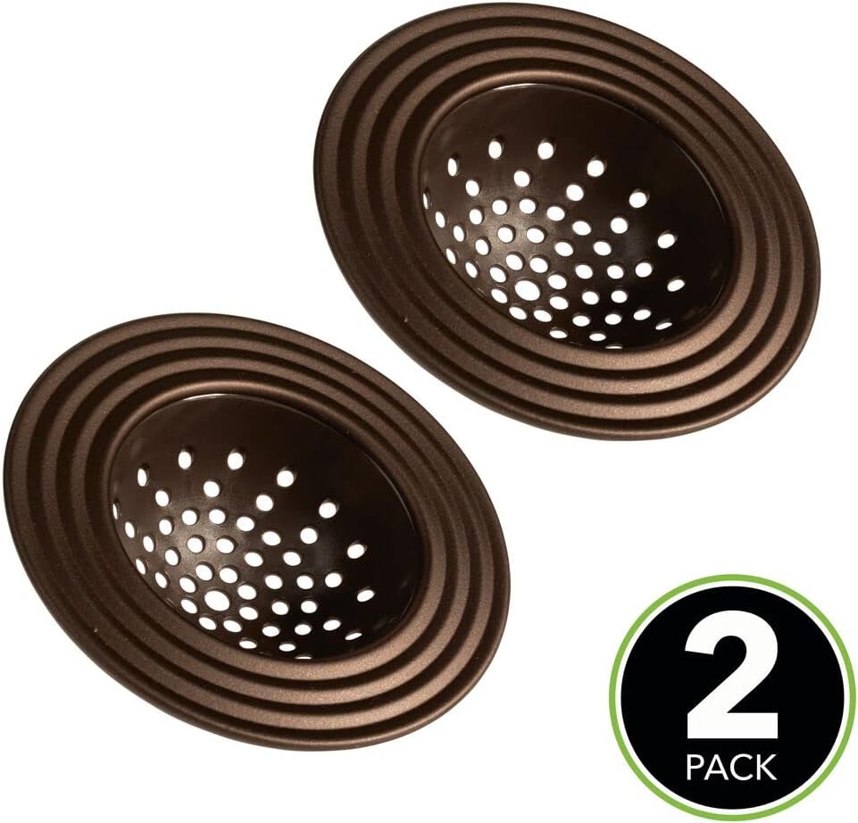 mDesign Modern Kitchen Sink Strainer, Drain Cover for Standard Kitchen Sinks, Double Farmhouse Sinks, Utility Sinks - Flexible Base Traps Debris, Wide Metal Rim, 4" Round - 2 Pack - Bronze