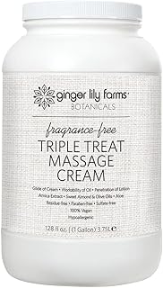 Ginger Lily Farms Botanicals Triple Treat Massage Cream for Body, Soothing Hypoallergenic Moisturizer with Superior Workability, 100% Vegan & Cruelty-Free, Fragrance-Free, 1 Gallon (128 fl oz)