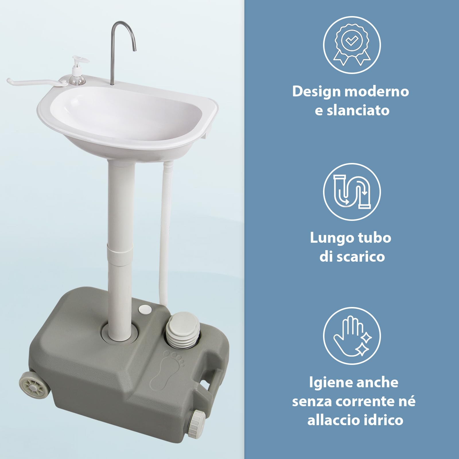 Montafox Lavandino da Esterno 21 L - Lavabo da Campeggio Mobile con Pompa a Pedale Dispenser Sapone e Porta-Asciugamani