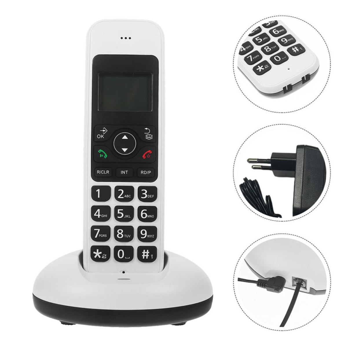 ABOOFAN Telefono Cordless Grande Tasto Bianco, Telefono Senza Fili per Casa e Ufficio, Display LCD, Funzione Espandibile, per Anziani e Ipovedenti