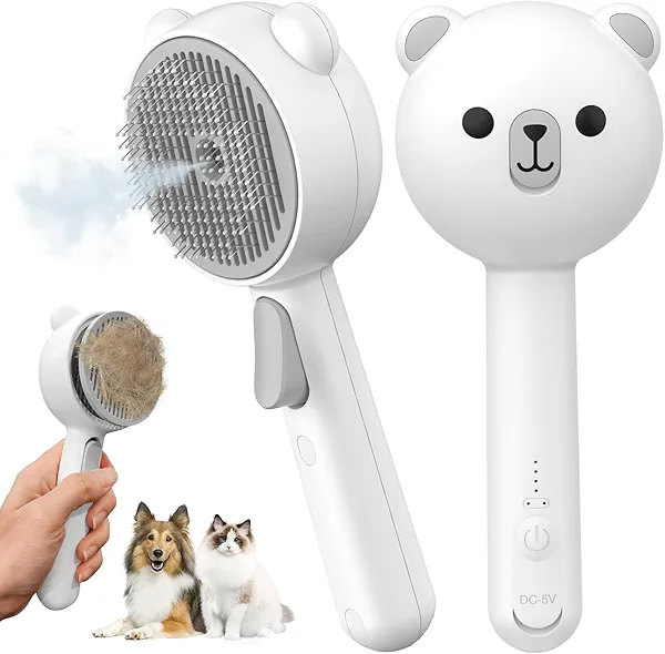 Cat Steam Brush, Self Cleaning Pet Spray Hair Removal Comb with Release Button, 3 In 1 Cat Brush for Indoor Cats for Shedding, Waterproof Pet Grooming Brushes for Long Short Haired Dogs Cats