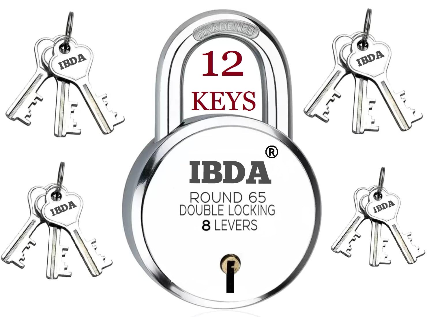 IBDA Lock with 12 Keys 65mm | Double Locking | 8 Levers High Security Technology | Rivetless Steel Body Padlock | Lock for Home, Shutter, gate, Door, kadi, Channel, Chain, Shop, School, Warehouse (B0CP2P8JG3) Amazon Price History, Amazon Price Tracker