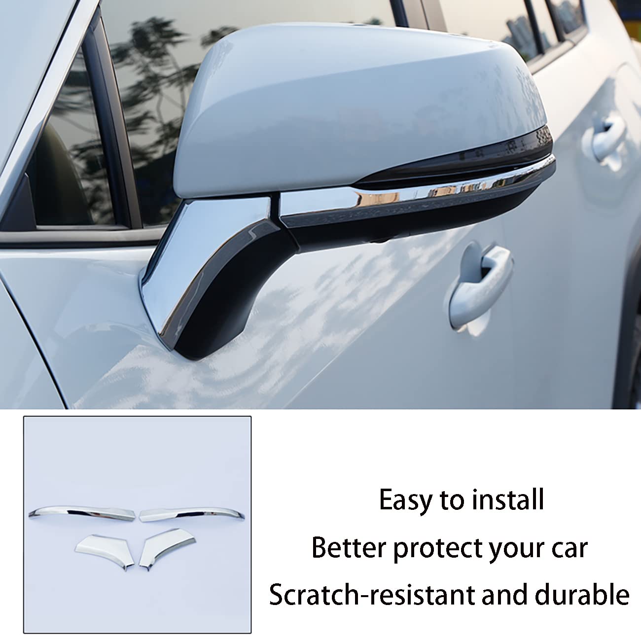 KELEIMAI Car Accessories Fit for Toyota RAV4 2019-2022 2023 2024 Rear View Mirror Side Molding Cover Trims (Glossy Chrome Style) ABS 4 PCS