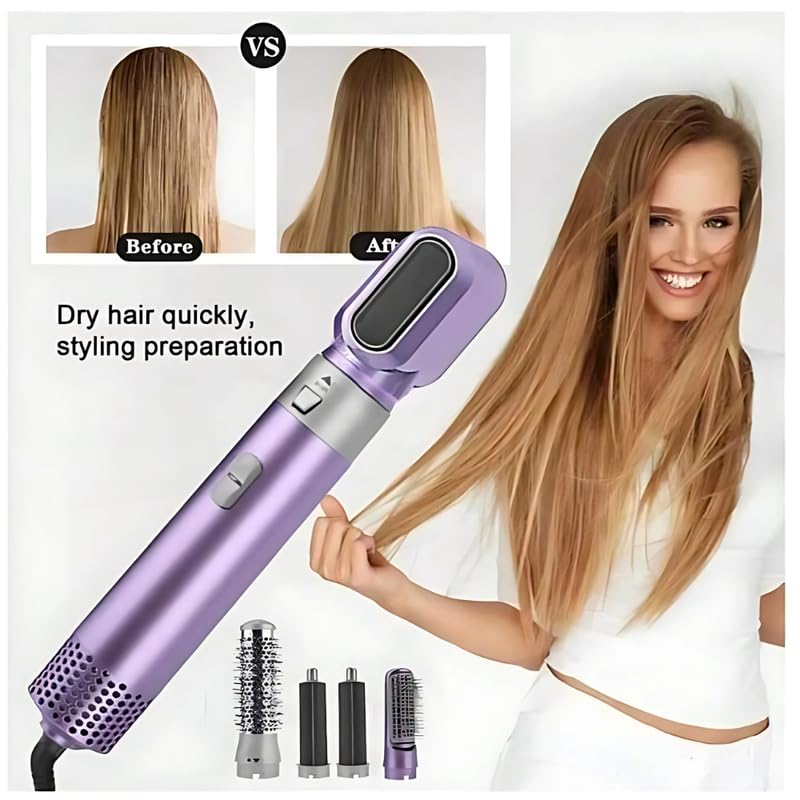 Image of Drumstone 𝟏𝟓 𝐘𝐞𝐚𝐫𝐬 𝐖𝐚𝐫𝐫𝐚𝐧𝐭𝐲 5-in-1 Hot Air Hair Styler for All Hair Types for Drying, Straightening, Volumizing & Styling, Professional Performance Hair Styler (Violet)