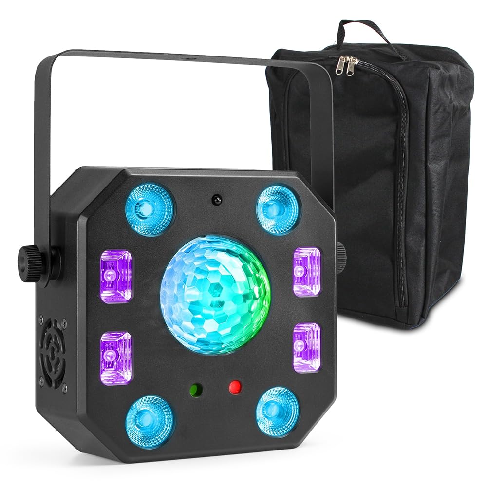 Beamz White Lightbox5 5-In-1 Led Dj Light, Led Disco Light & Effect Light With Carry Bag – Jelly Ball, Par, Uv, Strobe & Laser Effects For Parties, Events & Clubs – Sound Activated & Dmx Control Ready