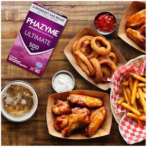 Image of Phazyme Ultimate Strength Anti-Gas 500 mg Simethicone Gas Relief for Adults, Fast Gels Quickly Ease Bloating, Pressure and Discomfort, 20 Count