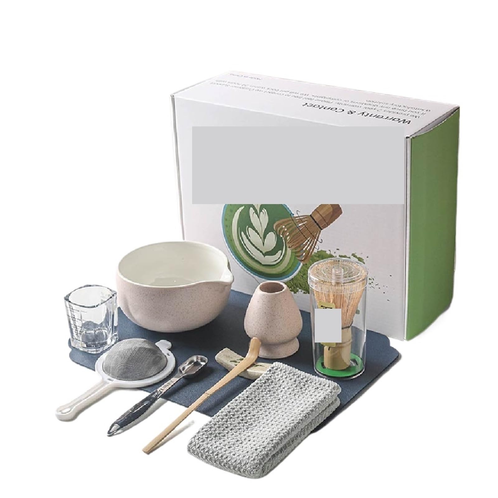 Juego de licuadora té matcha 9 o 10 piezas con cuenco cerámica, batidor, cuchara, soporte, colador y horno ceremonia Te matcha kit(Grey 10pcs)