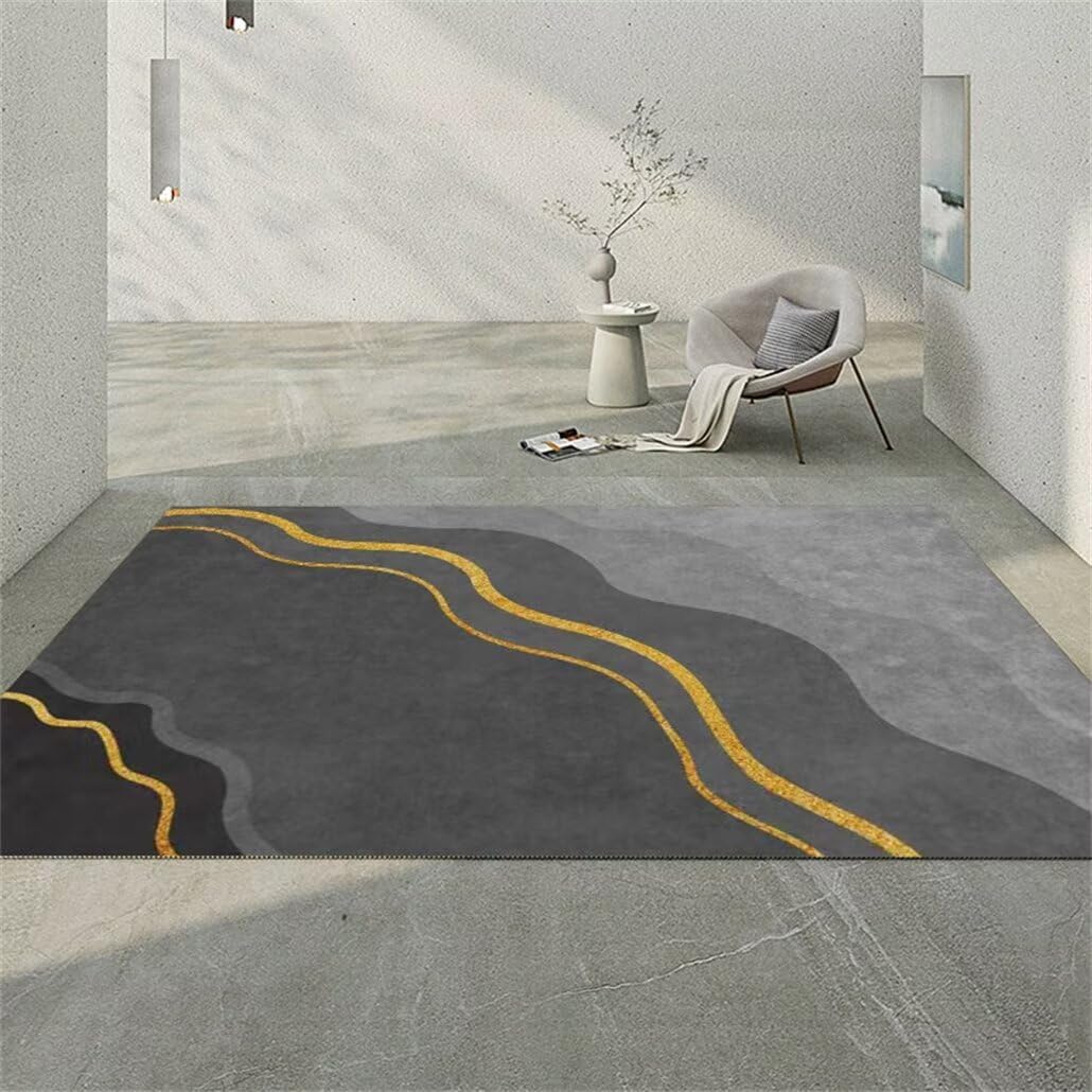 Tapis de chambre bébé gris à rayures dorées pour sublimer votre salon